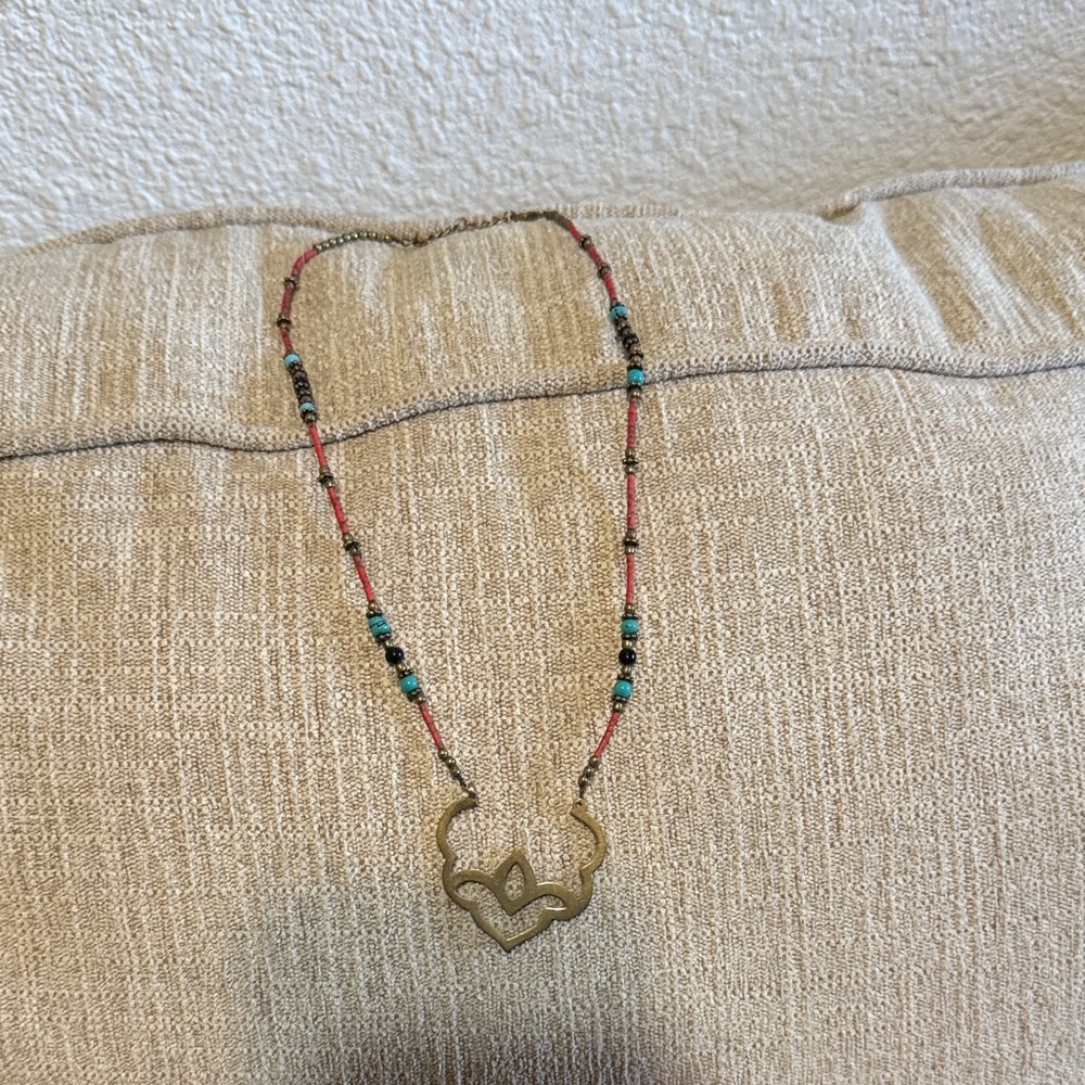 Boho Turquoise & Coral Heart Pendant Necklace lotus